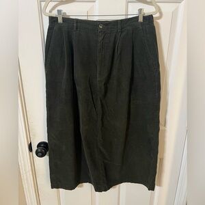 Lands’ End Women’s 14 Pleated Midi Vtg Corduroy Skirt Warm Pockets Casual Green